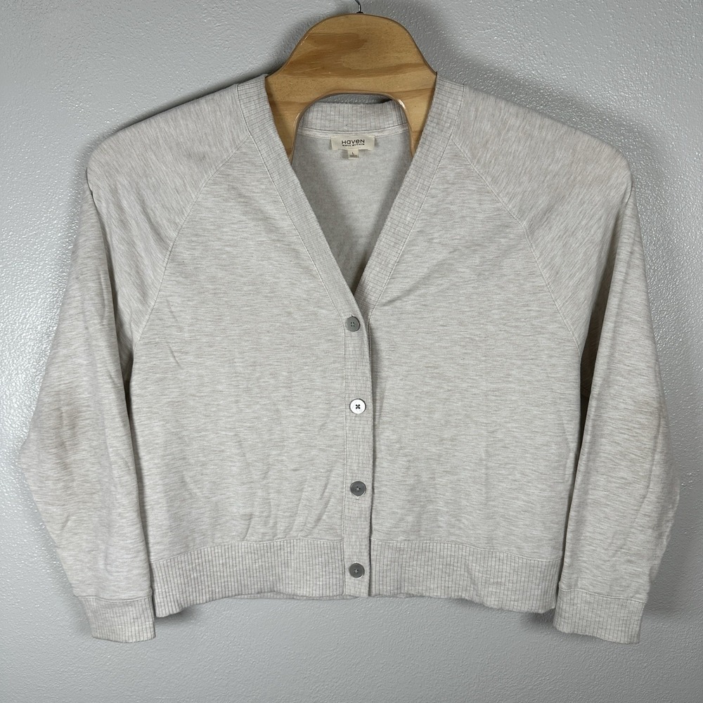 Haven Well Within Cardigan Sweatshirt Womens Sz Large Oatmeal Beige Soft Lounge
